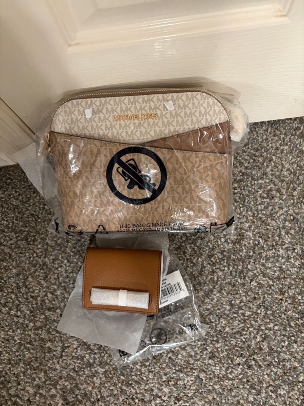 Michael Kors Beige & Tan MK Logo Crossbody Bag